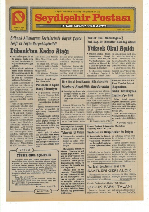 Yüksek Okul Açılırken - Seydişehir Postası I 1989