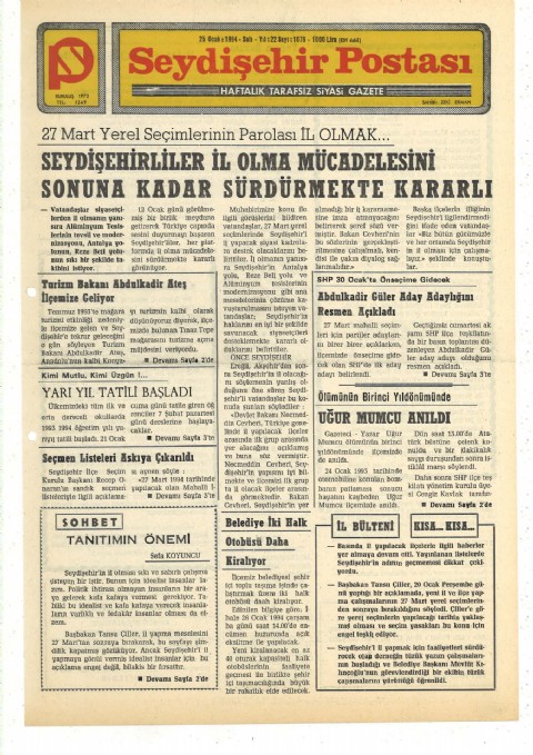 TANITIMIN ÖNEMİ - Seydişehir Postası - 25 Ocak 1994