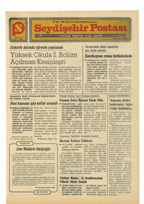 Lise Müdürü Hatipoğlu - Seydişehir Postası I 1990