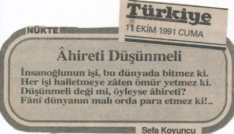 ÂHİRETİ DÜŞÜNMELİ