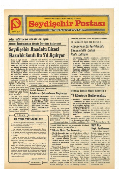 Ek Tesis Yapılacak mı? - Seydişehir Postası I 1990