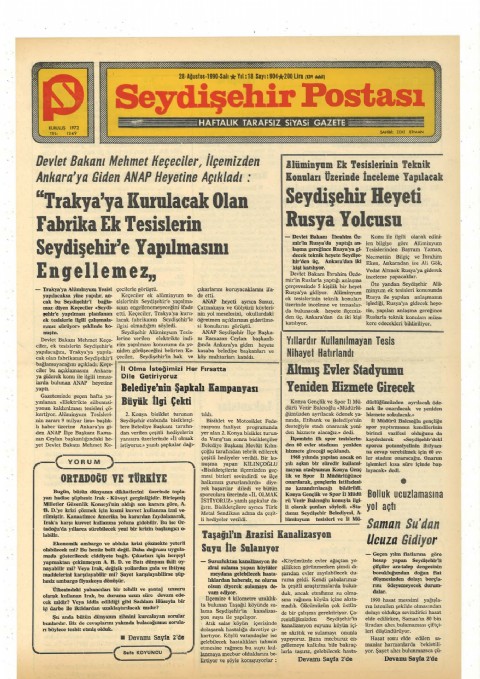 Ortadoğu ve Türkiye - Seydişehir Postası I 1990