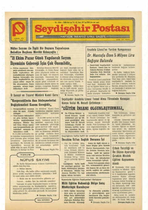 Nüfus Sayımı - Seydişehir Postası I 1990