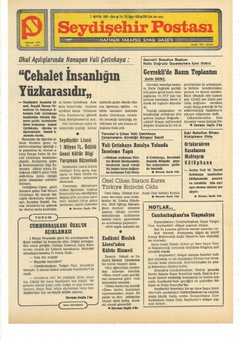 Cumhurbaşkanı Özal’ın Açıklaması - Seydişehir Postası I 1991