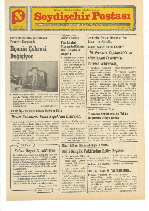 Bakan Koçak’la Görüştük - Seydişehir Postası I 1991
