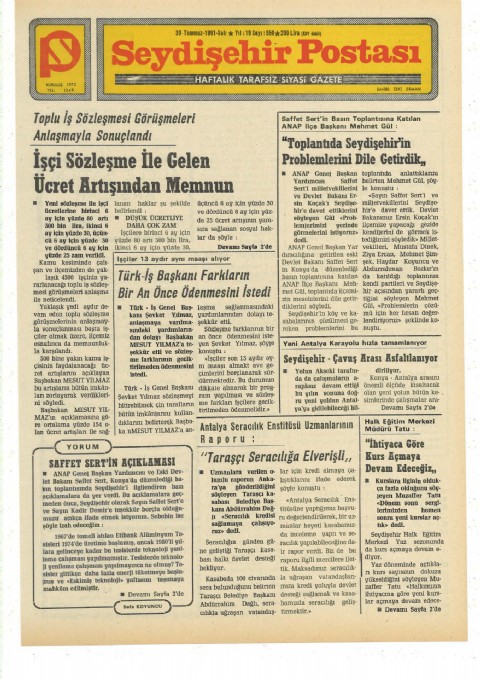 Saffet Sert’in Açıklaması - Seydişehir Postası I 1991
