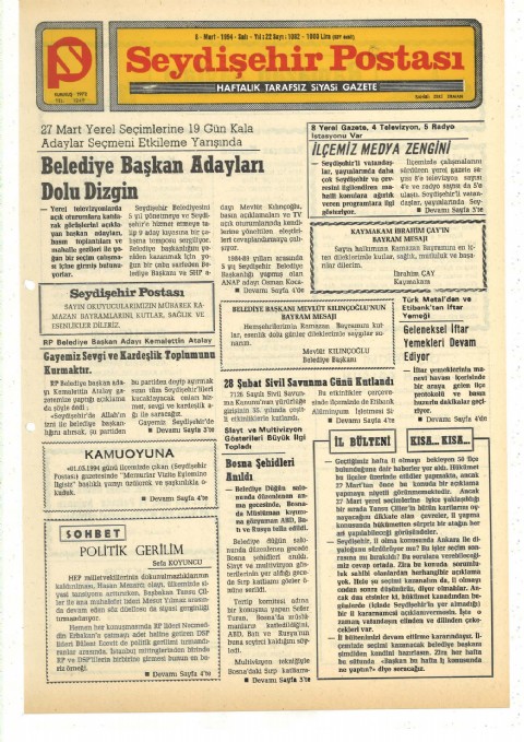 Politik Gerilim - Seydişehir Postası - 8 Mart 1994