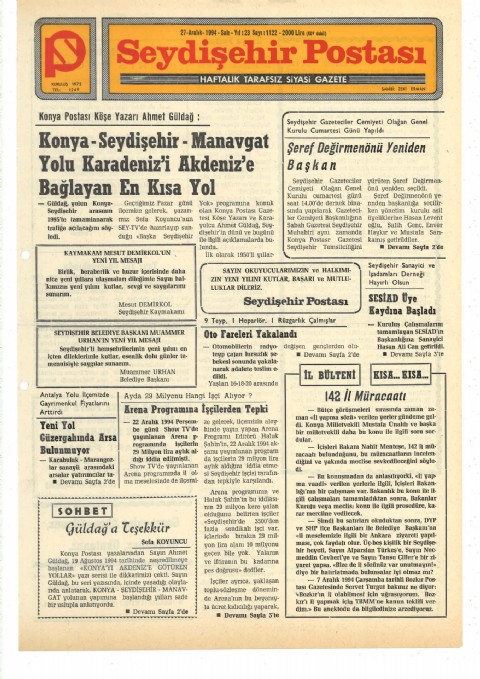Güldağ’a Teşekkür - Seydişehir Postası I 1994