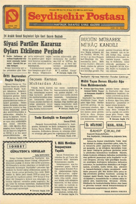 Günaydın’a Sorular - Seydişehir Postası I 1995
