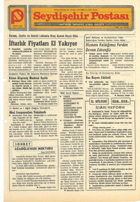 Ağaoğlu’nun Mektubu - Seydişehir Postası I 1996