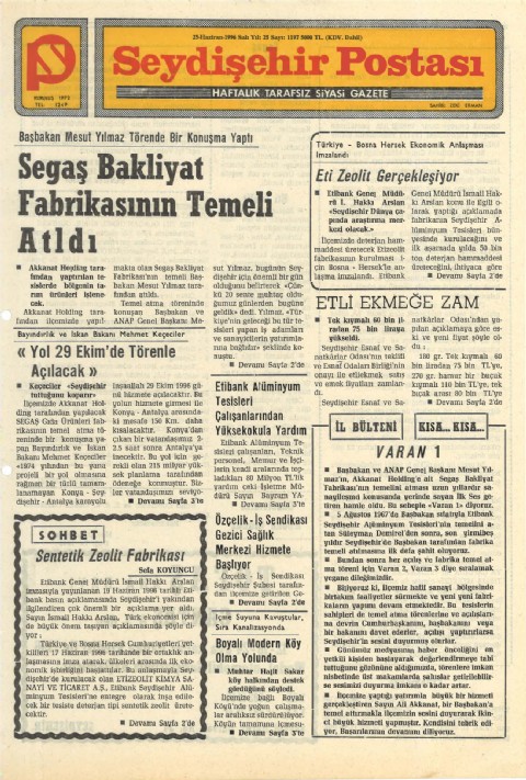 Sentetik Zeolit Fabrikası - Seydişehir Postası I 1996