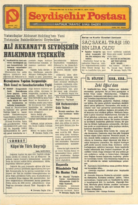 Küpe’de Türk Bayrağı - Seydişehir Postası I 1996