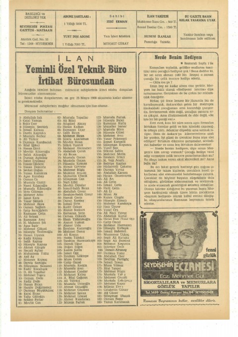 Nerde Benim Hediyem? - Seydişehir Postası I 1988