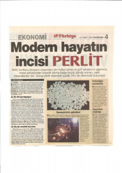 Modern Hayatın İncisi Perlit - Türkiye Gazetesi I 2005