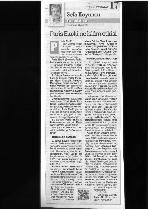 Paris Ekolüne İslam Etkisi - Türkiye Gazetesi I 2013