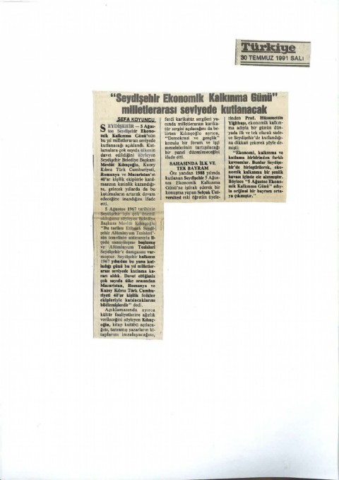 Şeydişehir Ekonomik Kalkınma Günü  - Türkiye Gazetesi I 1991