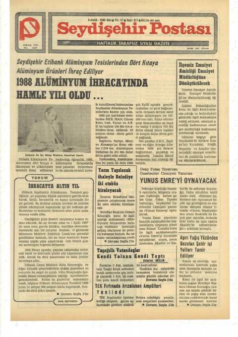 İhracatta Altın Yıl - Seydişehir Postası I 1988