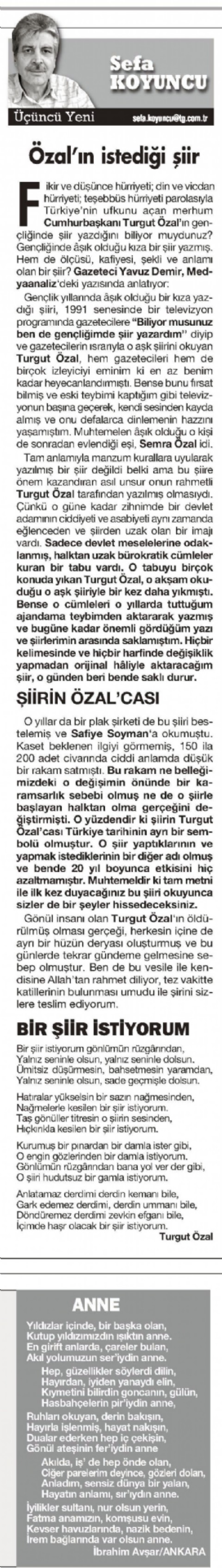 Özal’ın İstediği Şiir