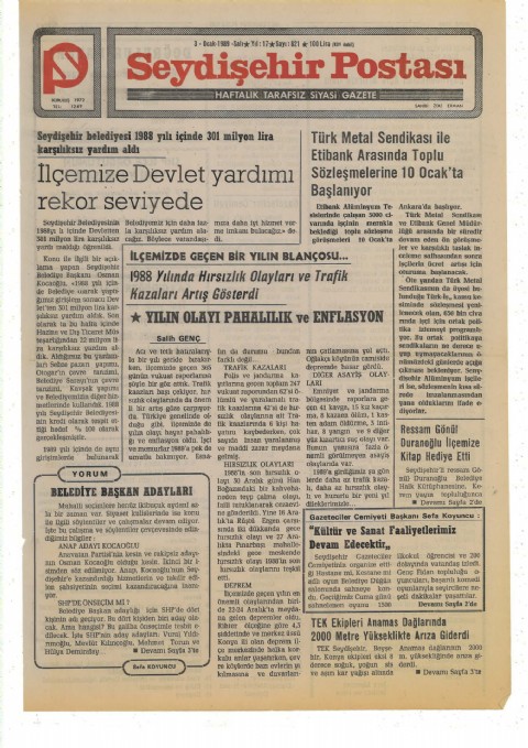 Belediye Başkan Adayları - Seydişehir Postası I 1989