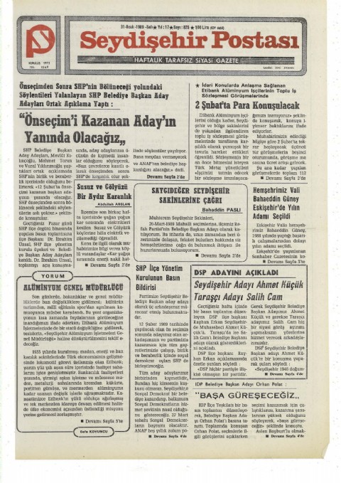 Alüminyum Genel Müdürlüğü - Seydişehir Postası I 1989