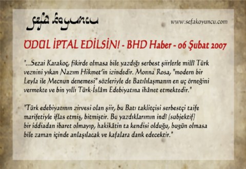 ÖDÜL İPTAL EDİLSİN! -BHD Haber - 06 Şubat 2007