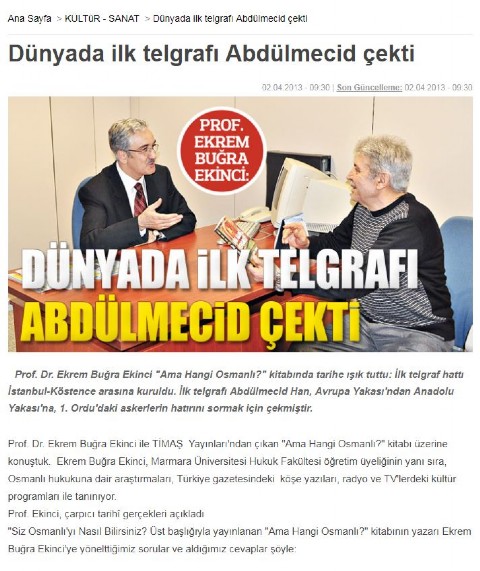 DÜNYADA İLK TELGRAFI ABDÜLMECİD ÇEKTİ